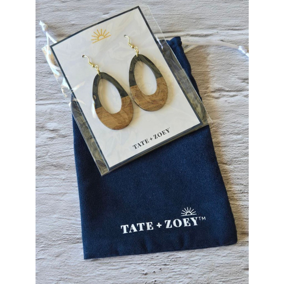 Tate + Zoey Brown and Black Wooden Earrings - Picture 5 of 5